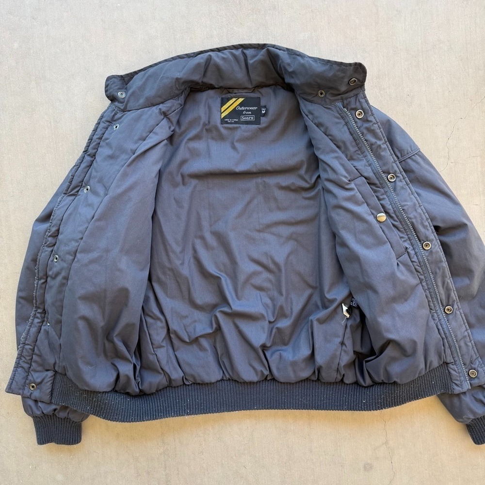 Vintage Sears Outerwear Bomber Jacket Mens M Gray Puffer Coat 80s Utility Zip - Picture 3 of 7
